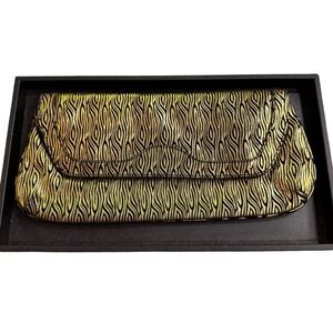 The Find Metallic Wave Magnetic Zip Large Lined‎ Clutch Evening Bag Gold Black